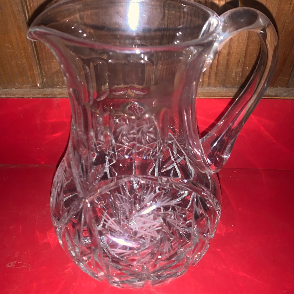 Bohemian-Czech Pinwheel & Star Cut Crystal Handled Pitcher